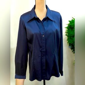 GAP Blue Long Sleeve Rayon/nylon/spandex Blouse Sz XL